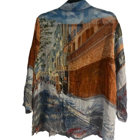 Half Moon Bay Rayon Large Art Print Button-Up Shirt With Beaded Details Made In - Picture 5 of 12